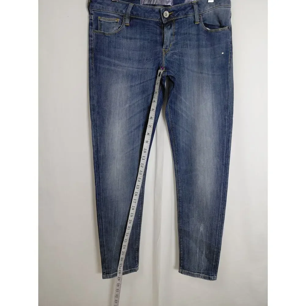 Guess Blue  Medium Wash Rhinestone Pocket Skinny Jeans Women Size 31